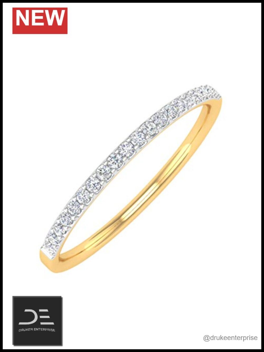 10K Gold 3-Row Diamond Stackable Ring 1/10ct Round Natural Half Eternity Band